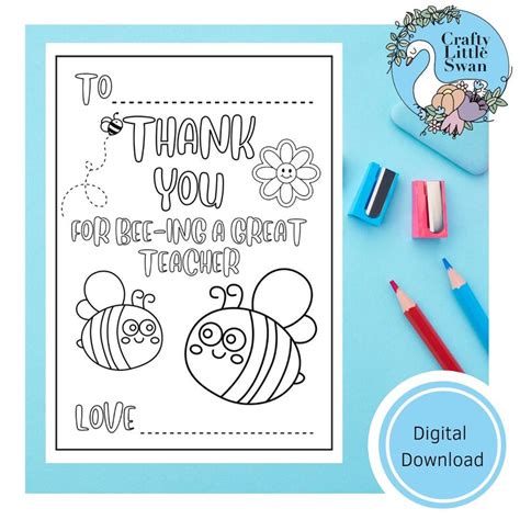bee ing  great teacher colouring page teacher etsy