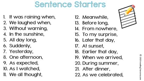 sentence starters sentence starters book writing tips sentence