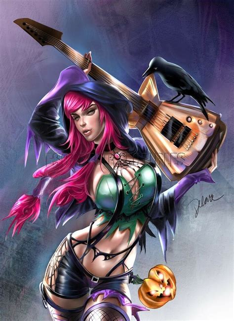 Cris Delara Halloween Rocks Sexy Witch W Guitar Pin Up