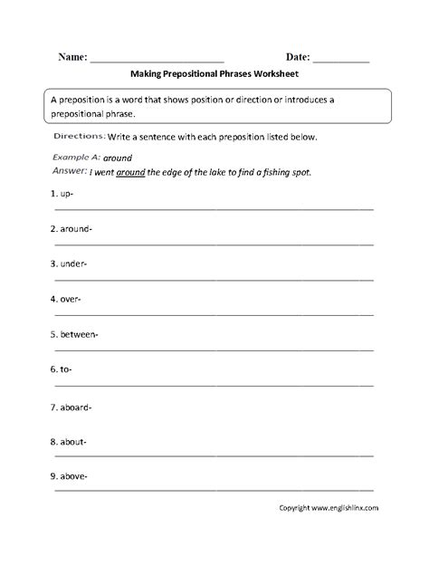 prepositional phrases worksheets making prepositional phrases worksheet