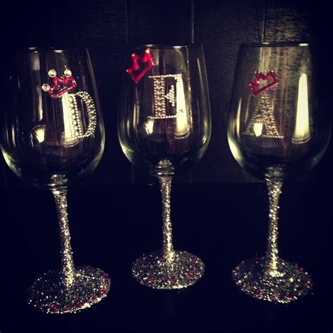 Decorated Wine Glasses With Glitter And Rhinestones We Just Painted