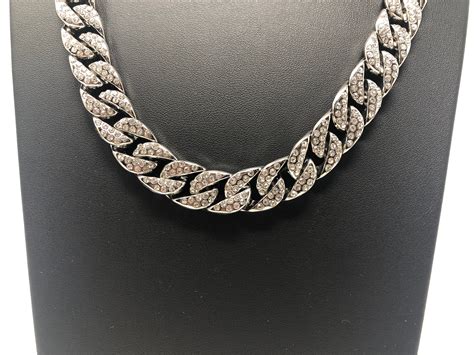 Mens Silver Color Miami Cuban Link Chain With Iced Out Cuban Etsy