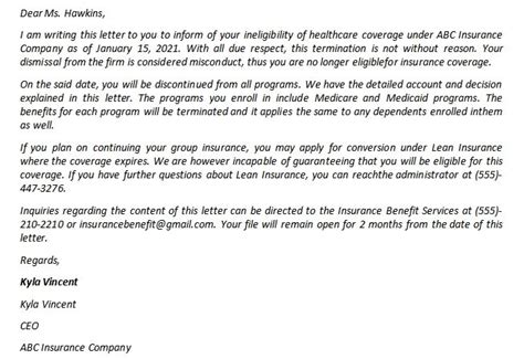 benefit termination letter   template group insurance insurance