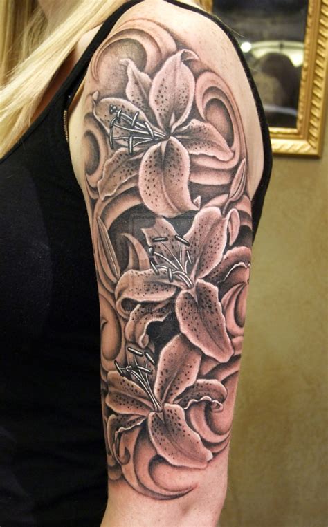 stargazer lily tattoo on sleeve for girls tattoo ideas