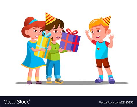 children give birthday gifts   friend vector image