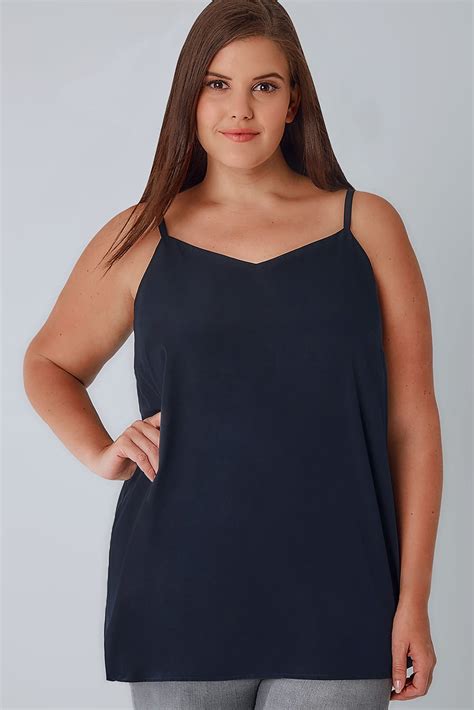 navy woven cami top met side splits