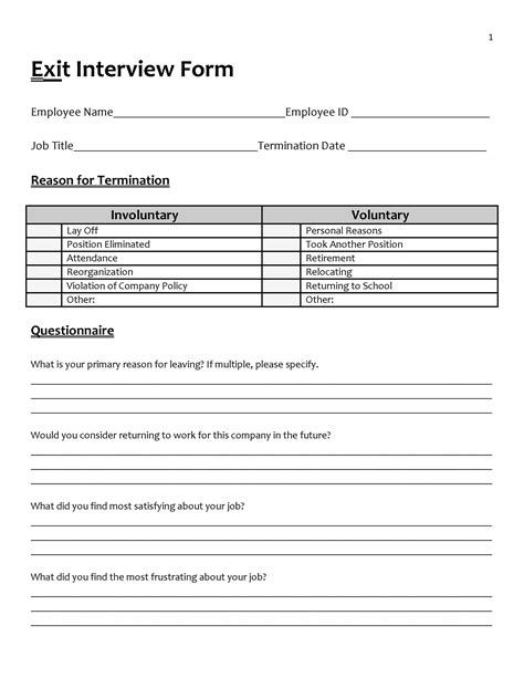employee exit interview template printable templates