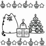 Pusheen Coloring Pages Birthday Cat Printable Book Cake Print Cupcake Party Kids Happy Kawaii Gifts Sheets Colouring Color Ice Cream sketch template