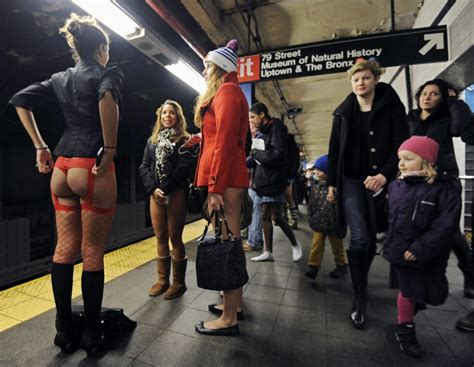 people participate in the 12 annual no pants subway ride