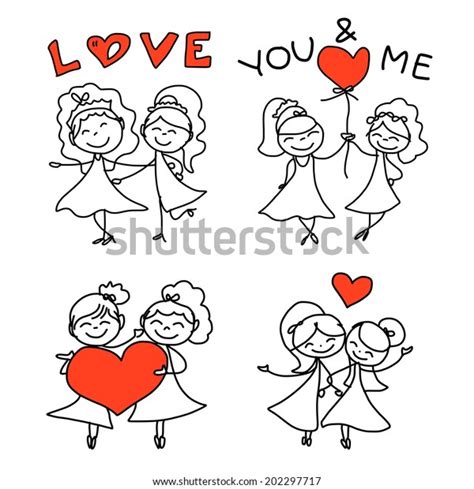 Hand Drawing Cartoon Concept Happy Same Sex Couple Wedding