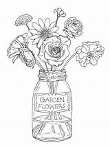 Coloring Flowers Flower Pages Drawing Adult Adults Designs Stamps Penny Rubber Drawings Vase Simple Line Floral Colouring Plants Doodle Draw sketch template
