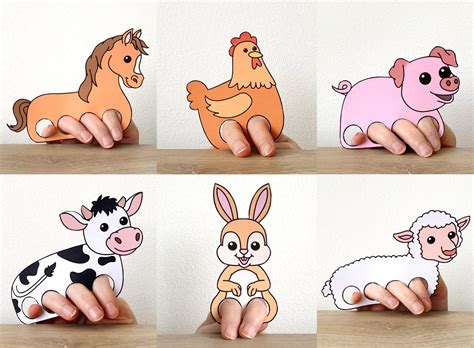 farm animals finger puppets printable coloring paper craft activity