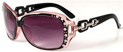Womens Bifocal Lens Sunglasses Rhinestone Oversized Square Frame Pink