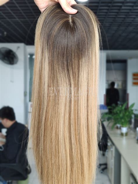 balayage ombre honey blonde color skin top base human hair toppers pieces  thinning hair