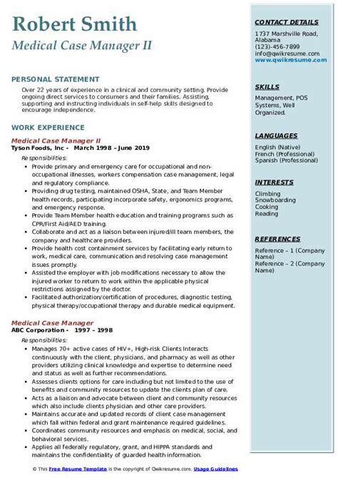 medical case manager resume samples qwikresume