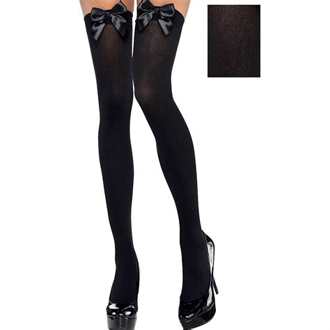 adult black bows opaque thigh high stockings party city