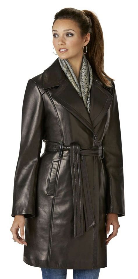 womens  genuine leather pure soft lambskin long overcoat trench