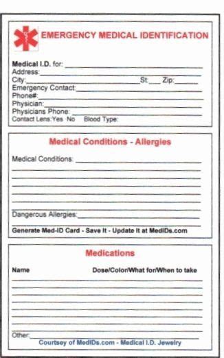 printable medical id card