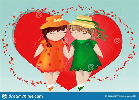 happy valentine s day a pair of girls on the background of the heart