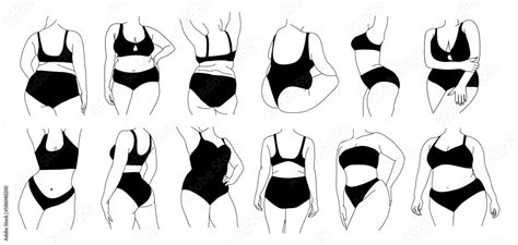 vetor de line art vector illustration of curvy women in underwear plus