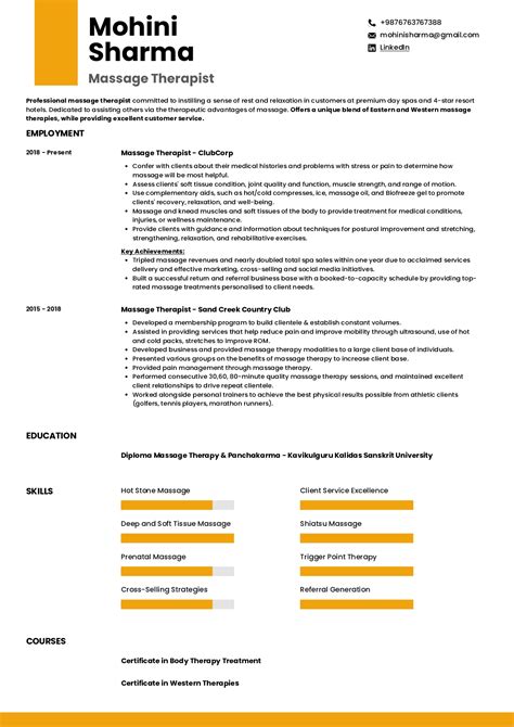 sample resume  massage therapist  template writing guide