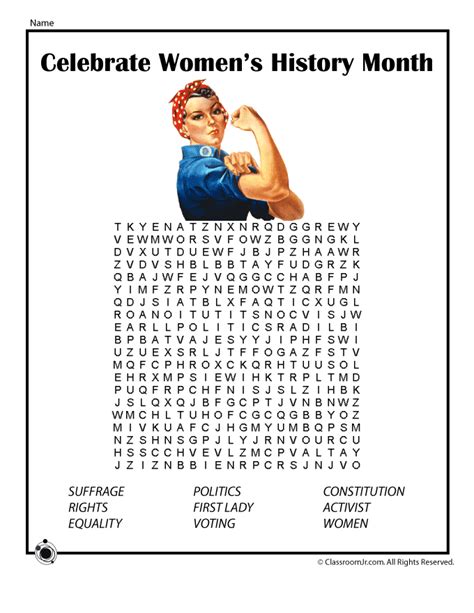womens history month worksheets womens history month word search