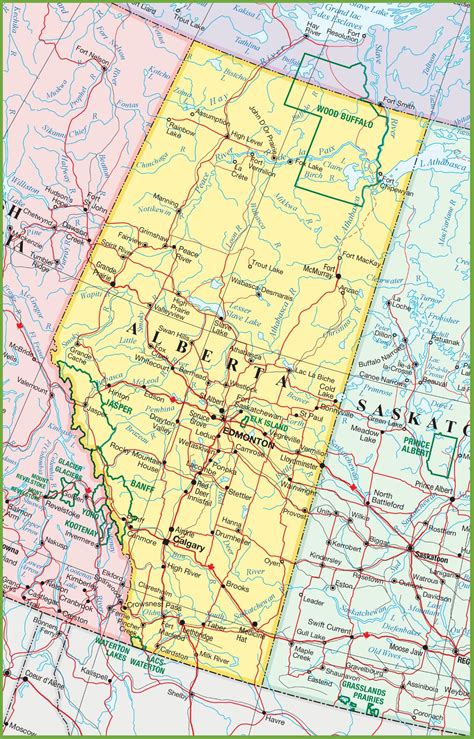large detailed map  alberta  cities  towns