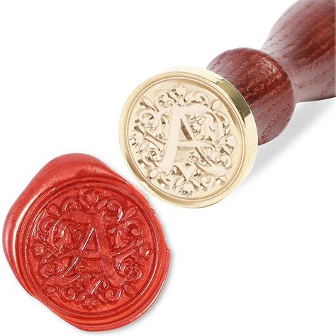 bright creations  wax seal stamp set gold copper head  wooden handle  red wax beads