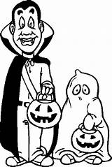 Trick Treat Coloring Pages Halloween Treating Printable Vampire Smiling sketch template