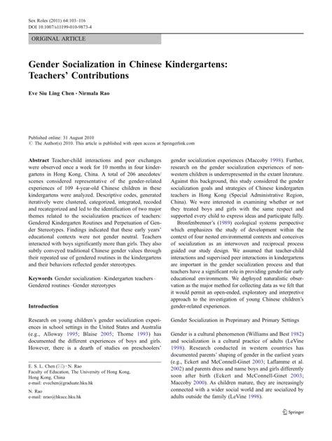 Pdf Gender Socialization In Chinese Kindergartens