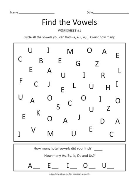 find  vowels worksheet printable