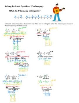 solving rational equations challenging joke worksheet  answer key