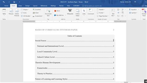 inserting  table  contents    formatted paper youtube