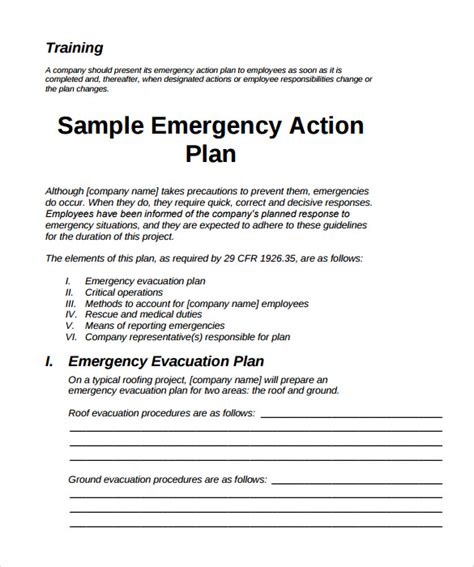 sample emergency action plan templates  ms word