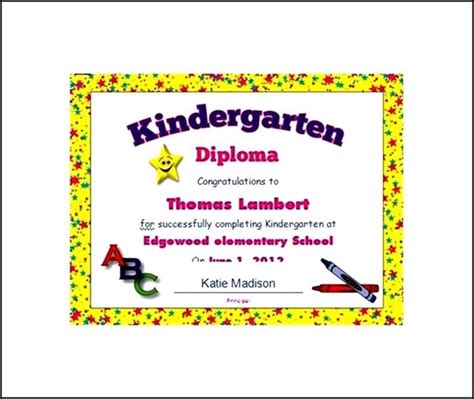 editable kindergarten diploma certificate sample templates