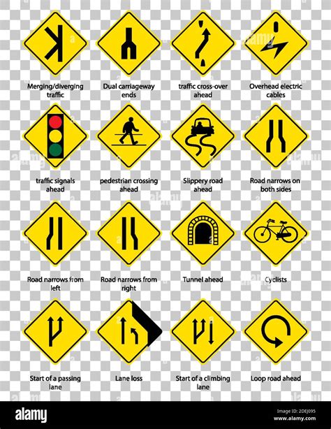 set  yellow traffic warning sign  transparent background