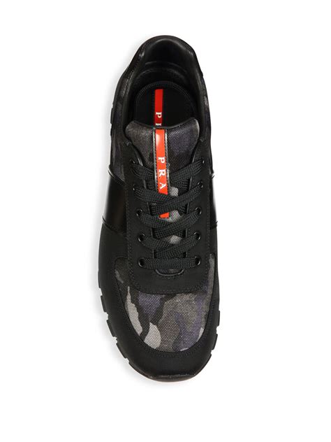 prada match leather nylon racing sneakers  black  men lyst