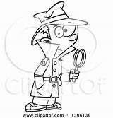 Detective Magnifying Cartoon Glass Boy Clipart Holding Outline Illustration Toonaday Royalty Lineart Vector Small Ron Leishman 2021 sketch template