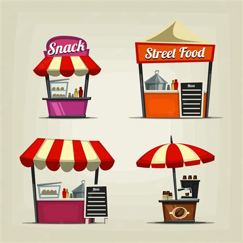 premium vector cartoon isolated street food festival booth template set