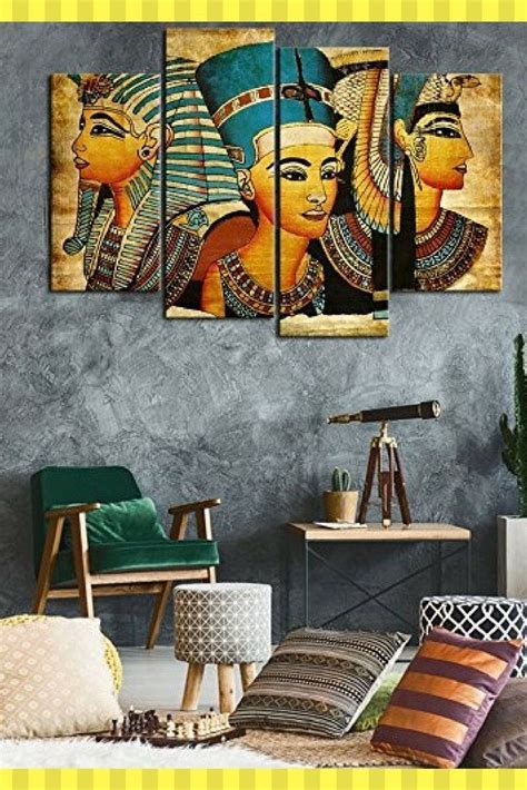 Three Egyptian Paintings On The Wall In A Living Room