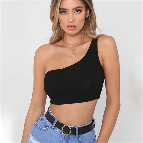 sexy  shoulder summer crop top women tops cami  tees tank top elastic short