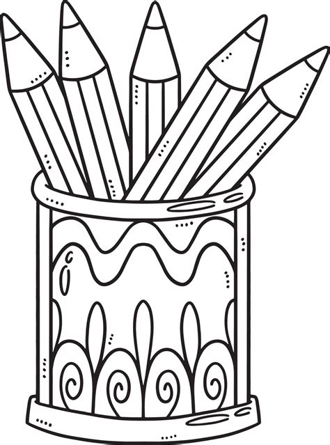 pencils  cup isolated coloring page  kids  vector art