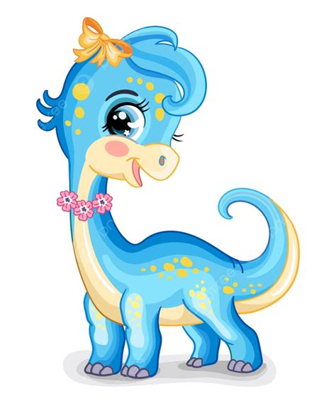 cute cartoon baby girl dinosaur character blue diplodocus adorable