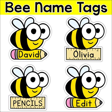 editable  tags labels bee theme classroom decor bee themed