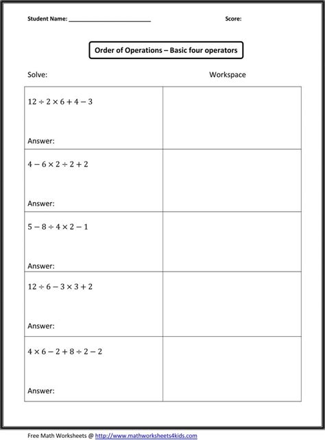 pemdas worksheets  answers lobo black  math worksheets pre