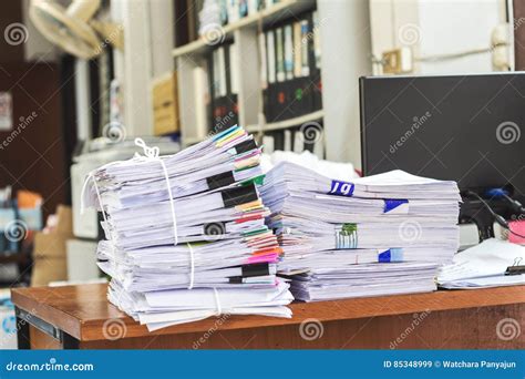 pile  papers stock image image  overworked phone