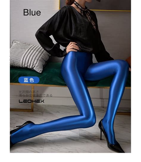 Leohex Sexy Opaque Pantyhose Tights Spandex Satin Glossy Wet Look Shiny