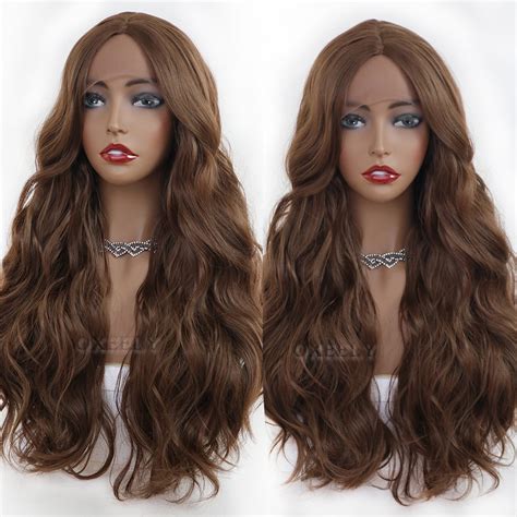 Oxeely Hair Body Wave Lace Wigs Middle Brown Color Long Hair Wigs Heat