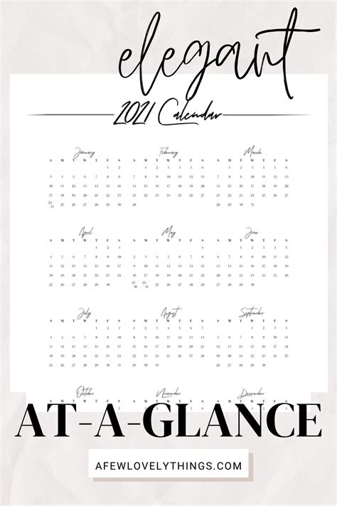 year   glance calendar year printable planner yearly etsy