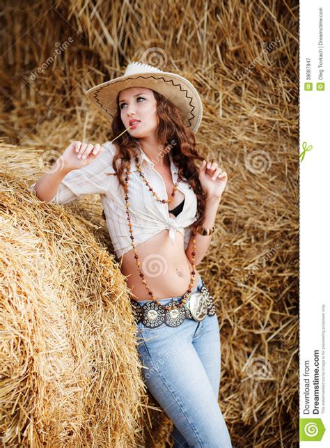 Country Cowgirl In Hay Stock Image Image Of Gorgeous